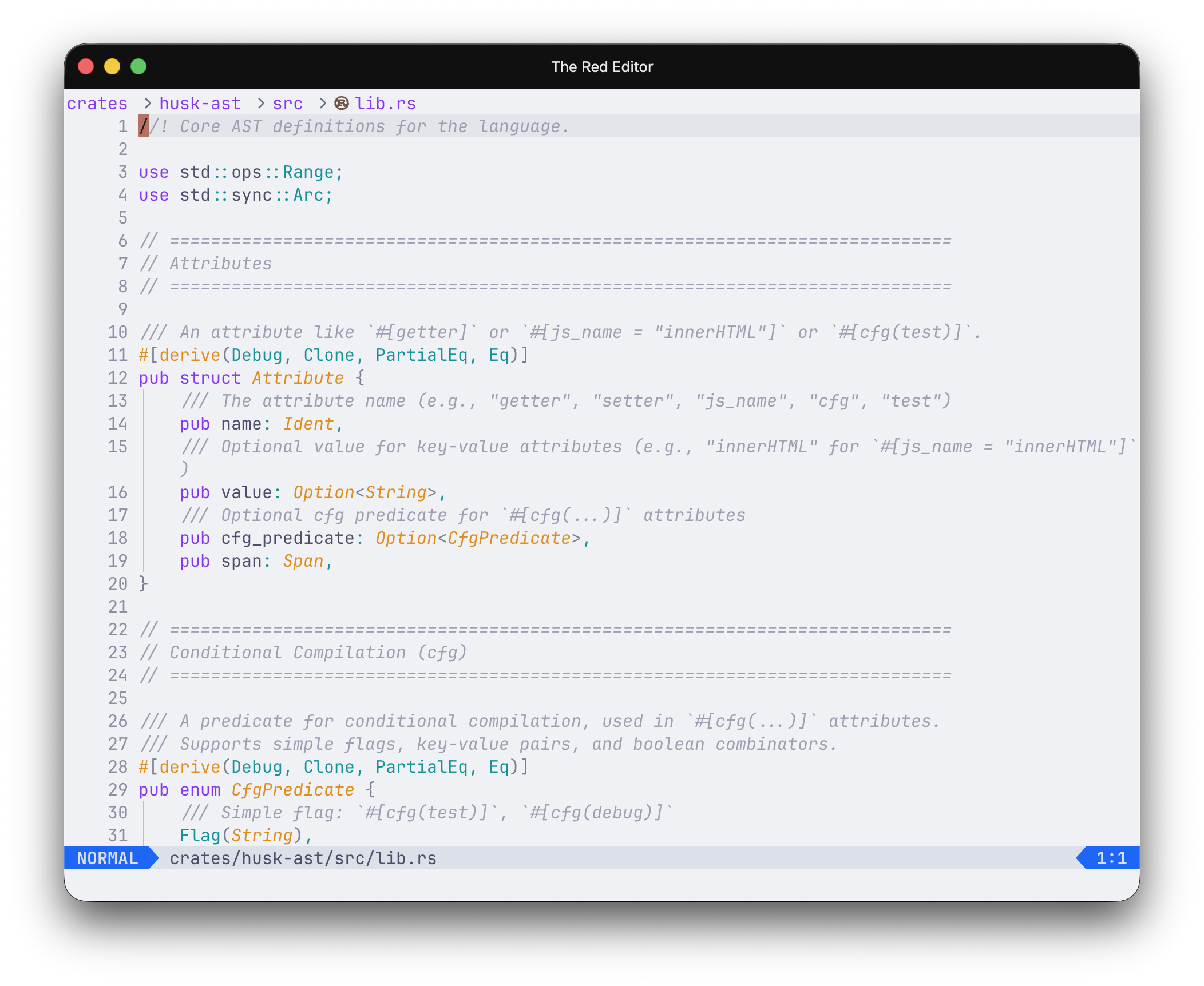 Red editing Rust with inline type hints in a light theme